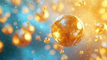 Poster - bright yellow spheres with sparkling details floating in colorful background