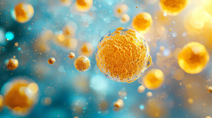 Poster - vibrant yellow nanoparticles in dynamic, colorful background create stunning visual