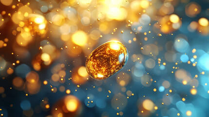 Poster - bright yellow spheres suspended in colorful, sparkling background