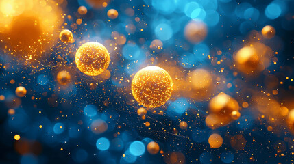 Aufkleber - Glowing yellow spheres in blue background create vibrant, dynamic scene