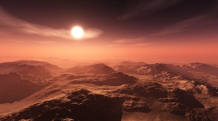 Wall Mural - martian landscape. panorama of mars. alien landscape. 3d rendering