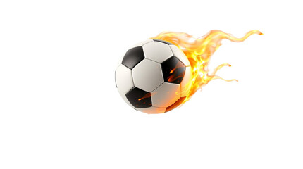 Poster - Soccer ball flying with fire. Football burning. Sport concept. Isolated object, transparent png. Soccer competition element. Ball illustration. Fireball soccer ball.