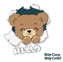 Fototapete - Cute Teddy Bear vector illustration Hand Drawn Cute print design for kids, newborn, nursery, Trend