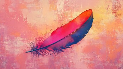 Wall Mural - a colorful feather floating on a textured painted background