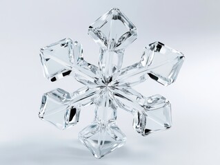 Poster - Elegant Crystal Snowflake on Soft White Background Capturing Winter Season with Clean Aesthetic and Geometric Precision for Stock Photography