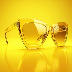 Poster - Stylish transparent yellow sunglasses on a vibrant yellow background capturing summer mood and fashion accessory with a modern design and sleek aesthetic