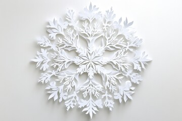 Poster - Delicate paper snowflake art on white background capturing the intricate details and winter holiday spirit with a clean and minimalist aesthetic