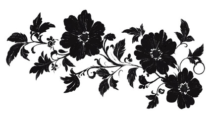 Silhouette black and white floral design against transparent background. 