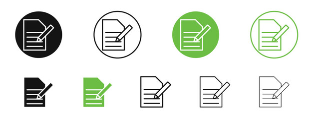 Registration paper icons in black and green colors. vector pack