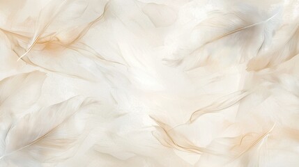 Poster - Soft, translucent feathers dance subtly across a light, muted background. The gentle movement suggests tranquility and peace, creating an ethereal ambiance in the space