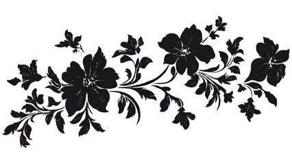 Silhouette black and white floral design against transparent background. 