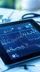 Poster - digital heart rate monitor display on a tablet with medical device
