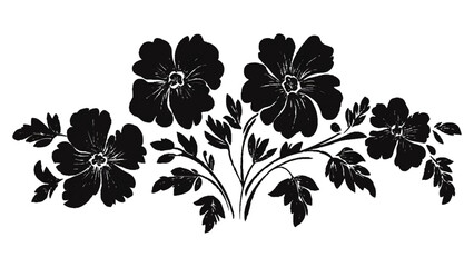 Silhouette black and white floral design against transparent background. 