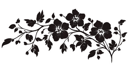 Silhouette black and white floral design. Graphic with a black white and pink elegant plant flower ornament on an isolated background