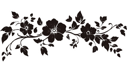 Silhouette black and white floral design. Graphic with a black white and pink elegant plant flower ornament on an isolated background