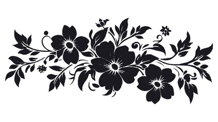 Silhouette black and white floral design. Graphic with a black white and pink elegant plant flower ornament on an isolated background