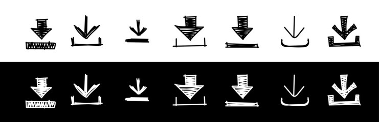 Leinwandbilder - Doodle download icon. Hand drawn line arrow download
