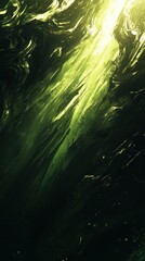 Poster - Abstract green shapes and light creating a mysterious atmosphere in art