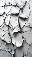 Poster - Abstract white fractured surface with sharp edges and dark cracks creating a dramatic and textured pattern close up shot with a high angle view