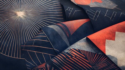 Poster - Close-up of a stunning painting depicting a vibrant sunburst design with rich colors and artistic details in art deco style
