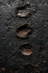 Poster - Dark volcanic rock surface with three circular depressions creating a textured abstract background