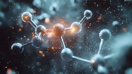 Poster - A detailed molecule featuring numerous particles representing hydrogen energy in a colorful and illuminated concept