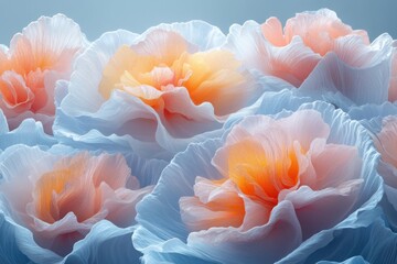 Poster - Dreamy floral arrangement with soft peach and blue hues evoking tranquility and gentle beauty in a serene abstract composition