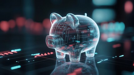Aufkleber - Futuristic Transparent Digital Piggy Bank Icon for Financial Savings