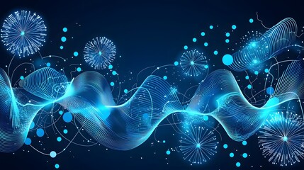 Aufkleber - Captivating blue abstract background featuring a swirling pattern of cybernetic neural currents and futuristic waves