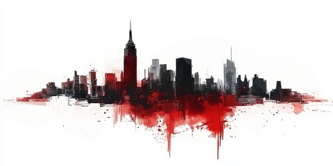 Wall Mural - a red and black abstract cityscape against a white background