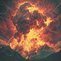 Poster - Vibrant fire burning in the sky with fiery colors and dramatic patterns in a beautiful digital art composition