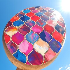 Poster - Colorfully painted stool with unique design and artistic flair enhancing the aesthetic of any room decor