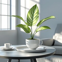 Poster - Creative minimalist display of a plant growing in a coffee cup adding unique style and elegance to the decor