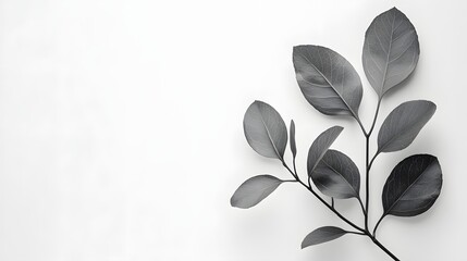 Poster - Elegant monochrome botanical arrangement featuring delicate leaves artfully displayed with a minimalist aesthetic