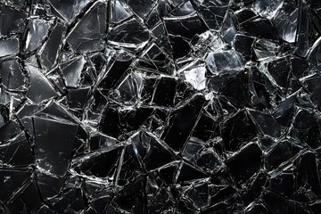 Poster - Dark smoky glass shards arranged in a radial pattern, with crisp light edges catching reflections