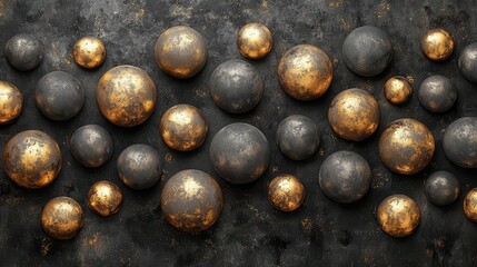 Poster - Aerial view of metallic spheres of different sizes scattered across a soft velvet backdrop