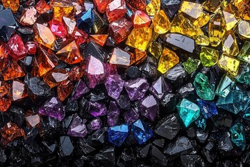 Poster - Abstract composition of crushed gemstones scattered across a dark, velvet backdrop