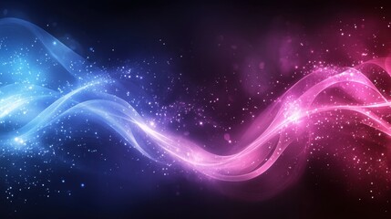 Poster - Abstract background with glowing waves and sparkling particles in blue and pink color scheme creates a dynamic and modern visual effect for graphic design