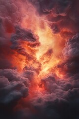 Poster - Dramatic cloudscape with intense fiery glow and ethereal beauty creating a captivating and surreal atmosphere perfect for backgrounds and creative projects