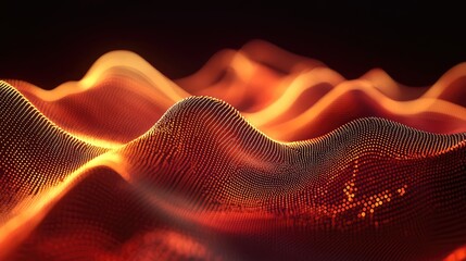 Poster - Close-up view of a glowing, digital display screen with abstract lines and shapes on a dark background. Copy space.