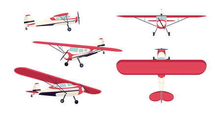 Poster - cartoon color different propeller planes set concept flat design style. vector illustration of farm 