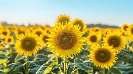 Poster - Endless sunflower fields under a blue sky, ideal for showcasing the beauty of local rural destinations.