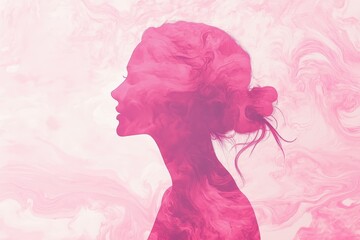 Wall Mural - a pink abstract silhouette of a woman in a profile pose