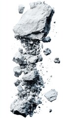 Poster - Abstract Composition of Falling Gray Rock Fragments Against a Clean White Background in Studio Lighting