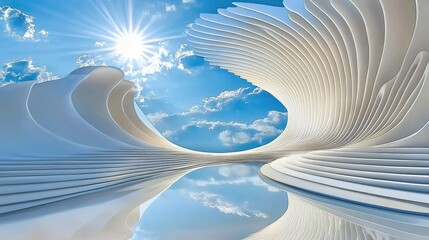 Poster - A digital blue and white wavy texture resembling ocean movement and sky reflections.