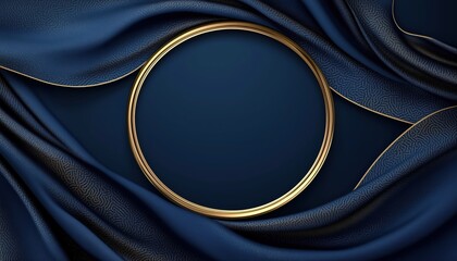 Poster - Luxurious Blue Wall Decor With Golden Circular Frame Featuring Abstract Pattern In The Center - A Elegant Touch For Any Room.