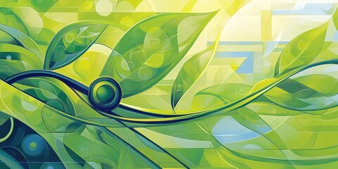 Poster - Abstract illustration featuring green leaves and natural organic flowing lines
