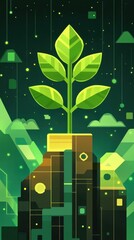 Poster - An abstract digital illustration depicting a growing plant on a base