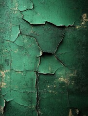 Poster - Emerald Green Wall with Cracked Paint Texture Abstract Background Capturing Decay and Vintage Charm for Creative Projects and Design Elements