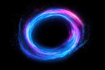 Poster - Luminous cosmic ring with radiant blue and magenta hues swirling against a dark backdrop creating a celestial portal effect